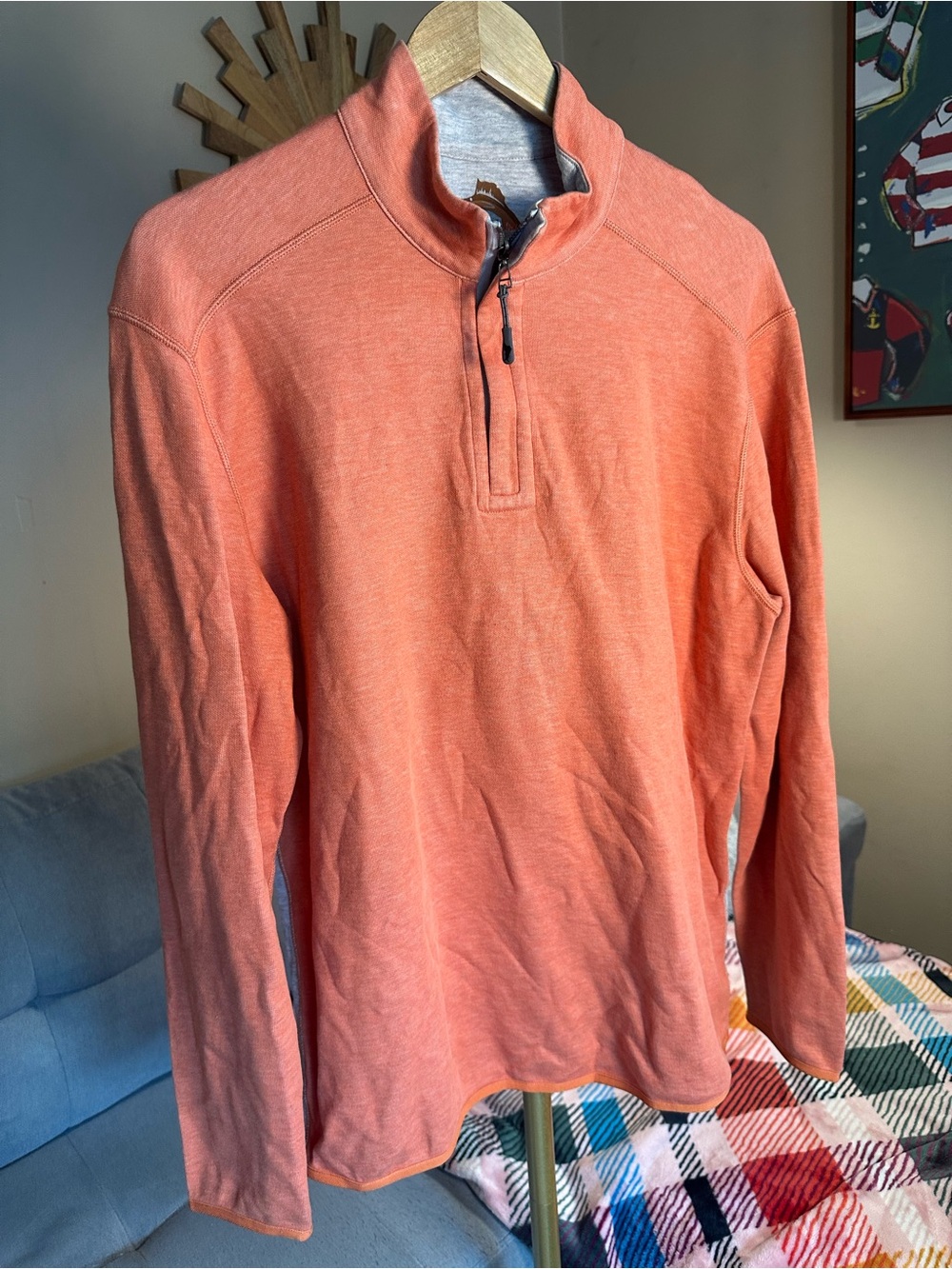 Tommy Bahama Reversible Coral Grey Halftime Quarter-Zip Pullover Sweatshirt